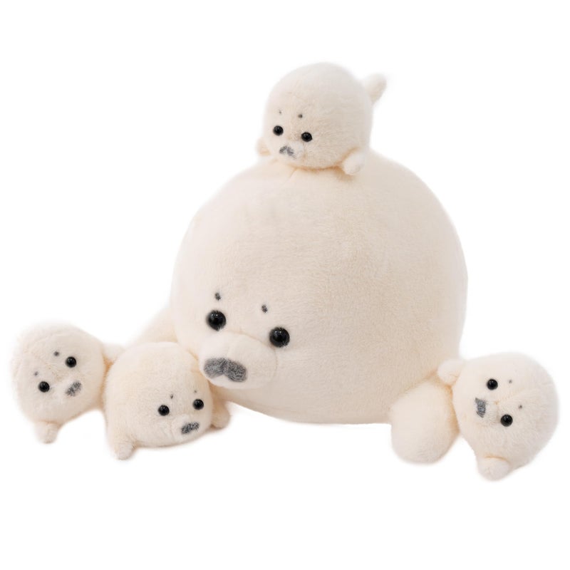 Gudisi Seal Stuffed Animals with 4 Babies Plushies16inch White Pillow Christmas Thanksgiving Gift for Kids Boyds and Girls - Image 3
