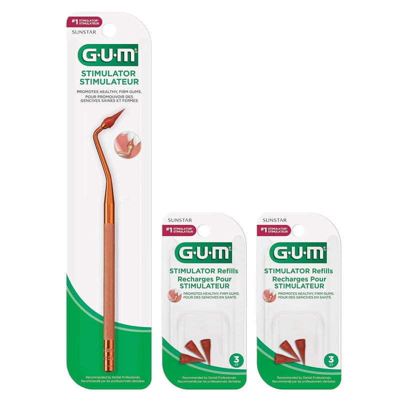 GUM Stimulator Permanent Handle  Long Handled Massager Remove Plaque  Promote Health Handle  2 Refill Packs - Image 2