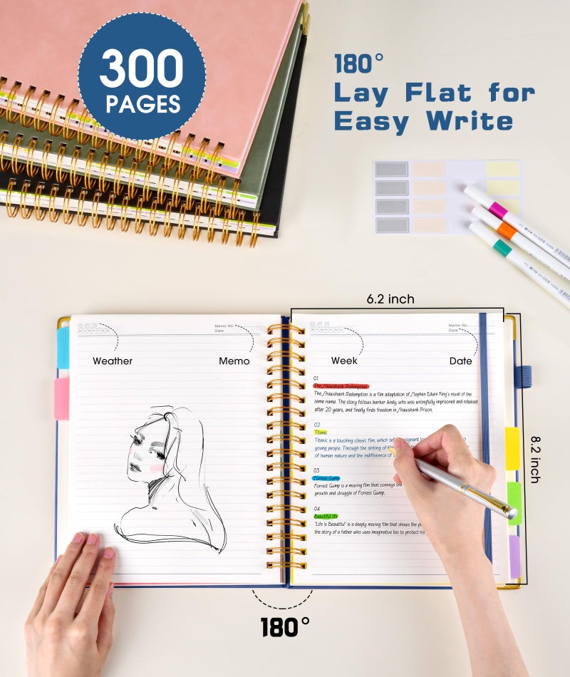 dilitego Hardcover Spiral Notebook journal with Removable Dividers Tabs, 300 Pages Leather 5 Subject Notebook College Ruled, 100GMS Notebooks for Work School Note taking,Lined Journal for Women,A5 Light Blue - Image 3