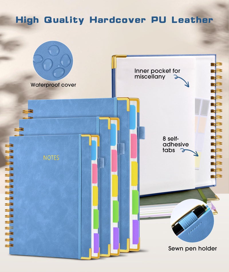 dilitego Hardcover Spiral Notebook journal with Removable Dividers Tabs, 300 Pages Leather 5 Subject Notebook College Ruled, 100GMS Notebooks for Work School Note taking,Lined Journal for Women,A5 Light Blue - Image 2