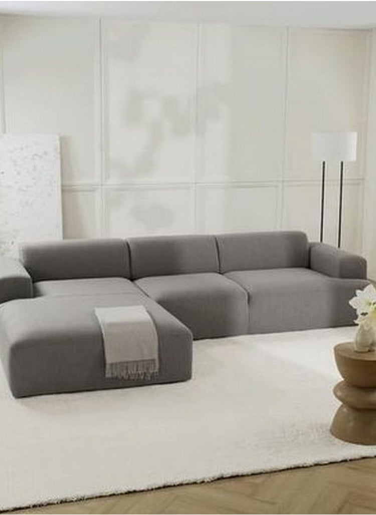 ماركة غير محددة - كنبة زاوية  - خشب ام دي اف، قماش كتان - رمادي - Image 1