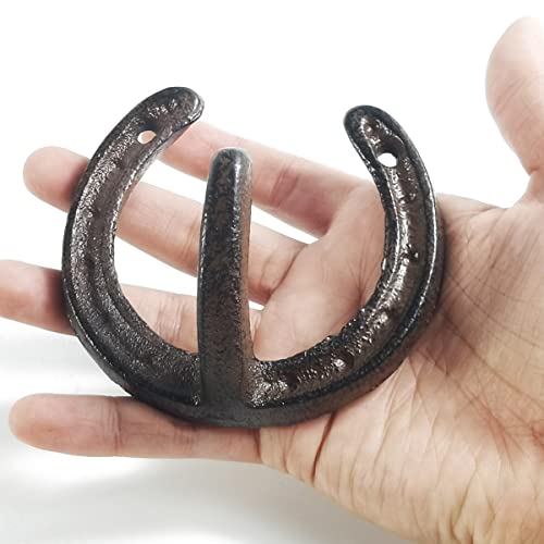 NSBELL 4PCS Cast Iron Horseshoe Shaped Wall Hooks - Vintage Coat Hat Horse Hanger - Farmhouse Decorative Hooks for Hanging Robe Towels Coats Bags - Image 4
