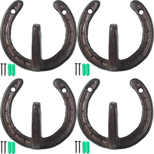 NSBELL 4PCS Cast Iron Horseshoe Shaped Wall Hooks - Vintage Coat Hat Horse Hanger - Farmhouse Decorative Hooks for Hanging Robe Towels Coats Bags - Image 1