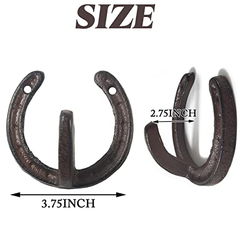 NSBELL 4PCS Cast Iron Horseshoe Shaped Wall Hooks - Vintage Coat Hat Horse Hanger - Farmhouse Decorative Hooks for Hanging Robe Towels Coats Bags - Image 2