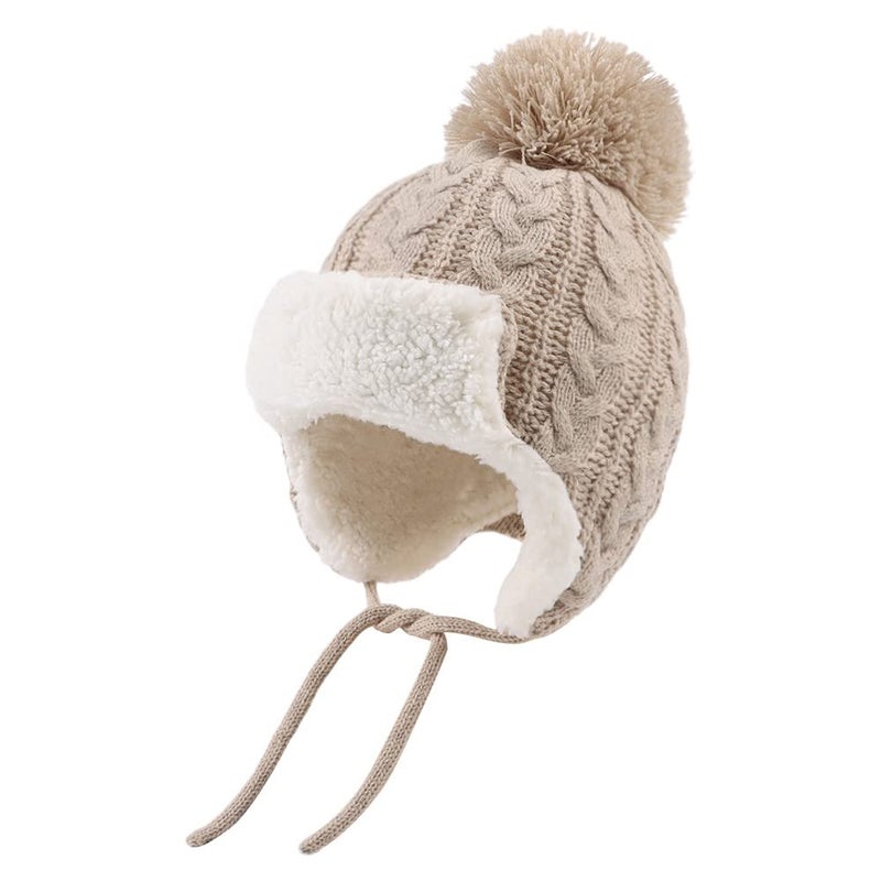 Peecabe Winter Kids Beanie Hat Baby Knitted Hats Fleece Earflap Beanie Windproof Warm Toddler Beanies Boys Girls 05 Years Beige 624 Months