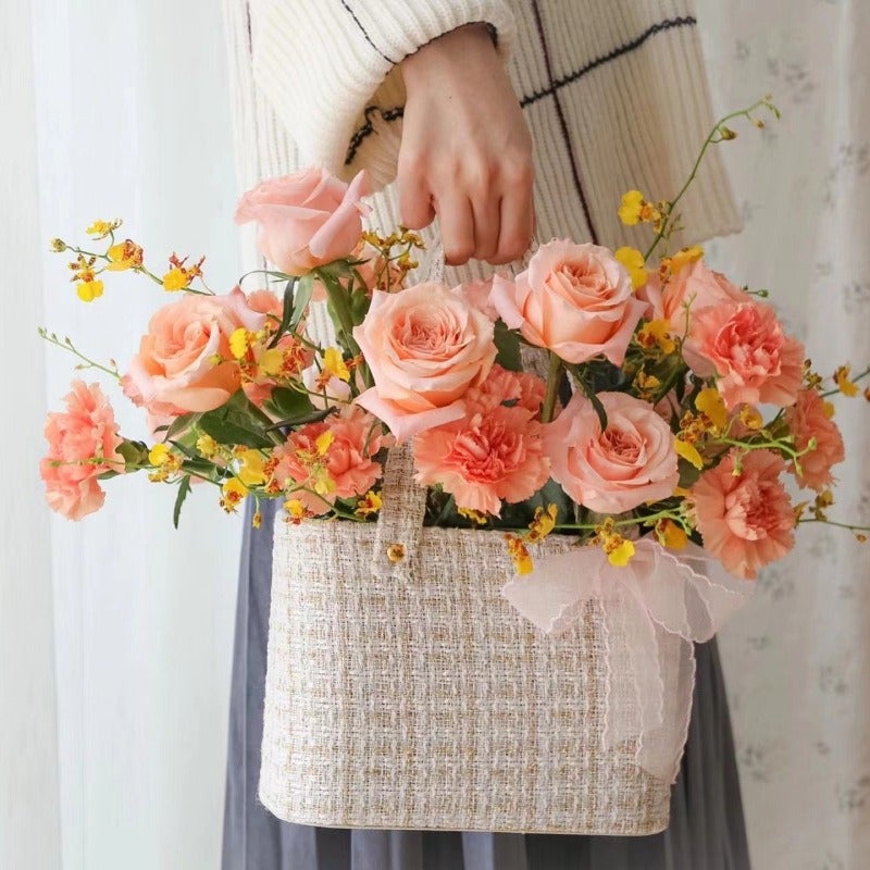 Xiaoxiang Style Flower Portable Flower Basket Mori Pastoral Style Wedding Gift Box Fabric Flower Box Picnic Basket - Image 5