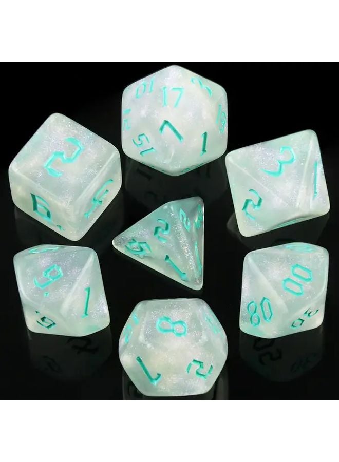 مجموعة أحادية الشكل بلون أزرق مائي 7 قطع براقة شفافة لألعاب الطاولة DND - Image 1