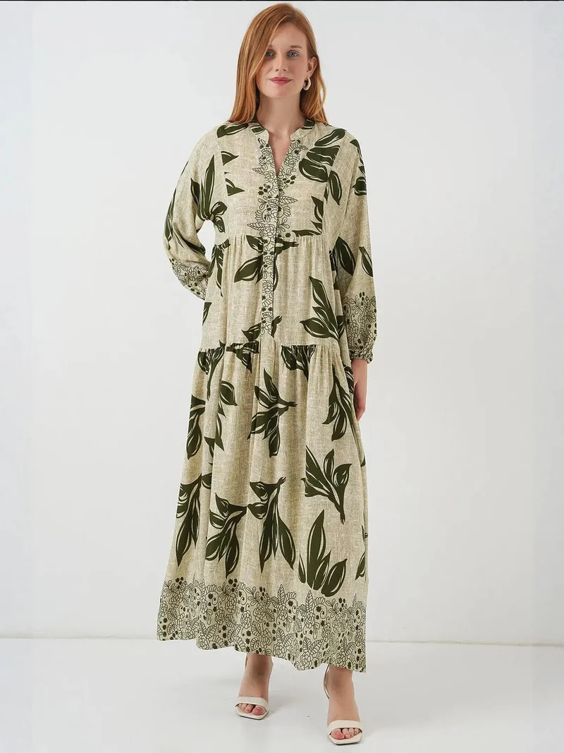 BIG DART BDART Printed V-Neck Maxi Dress with Button Closure