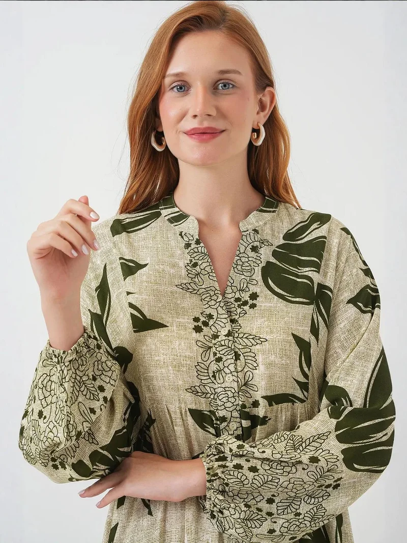 BIG DART BDART Printed V-Neck Maxi Dress with Button Closure