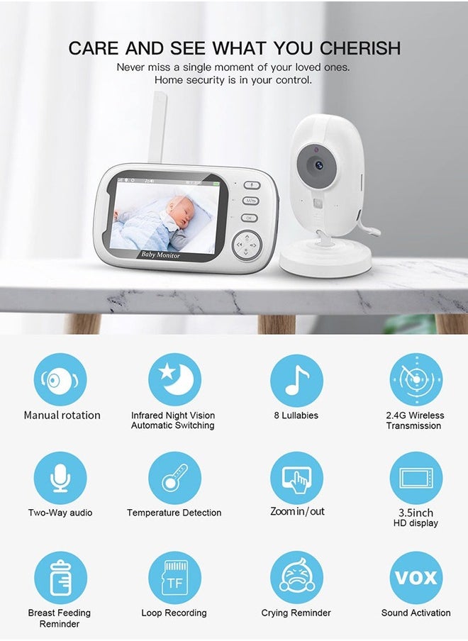 3.5 inch LCD Display Wireless Babies Video Monitor With Night Vision Temperature Monitoring