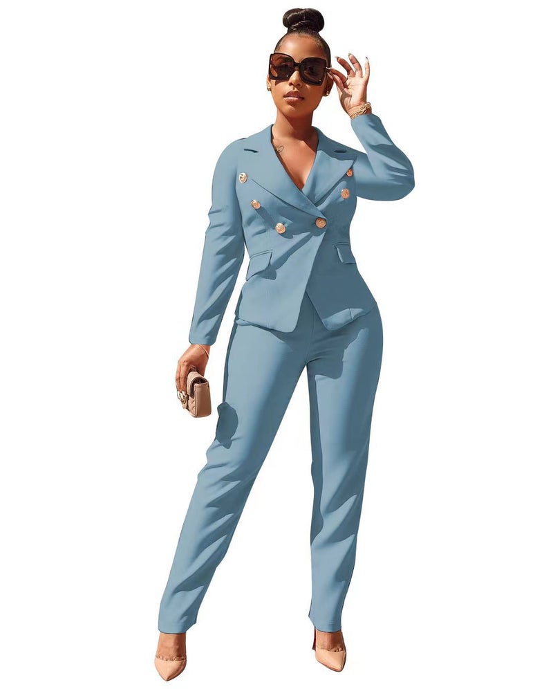 Women'S New Suit Suit Lapel Double-Breasted Coat Straight Trousers Suit - Image 1