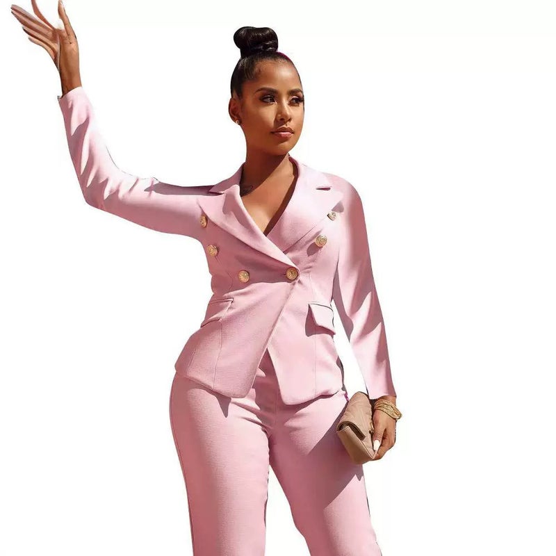 Women'S New Suit Suit Lapel Double-Breasted Coat Straight Trousers Suit - Image 2
