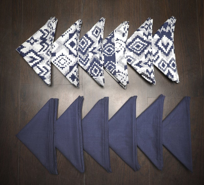 Dekor World Ikat Plain Printed Blue Napkin Set (Pack of 12) - Image 1
