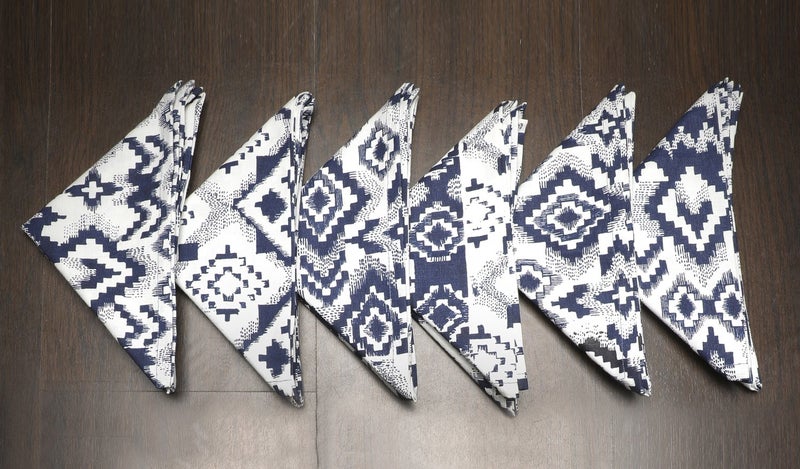 Dekor World Ikat Plain Printed Blue Napkin Set (Pack of 12) - Image 2