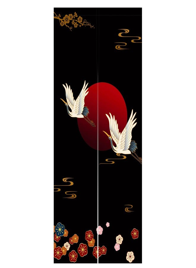 LIGICKY Noren Doorway Curtain Japanese Style White Cranes Red Sun Gold Colourful Cherryblossom Printed Cotton Linen Window Treatment Door Tapestry for Home Decoration 33.5" Width x 70.9" Long - Image 1