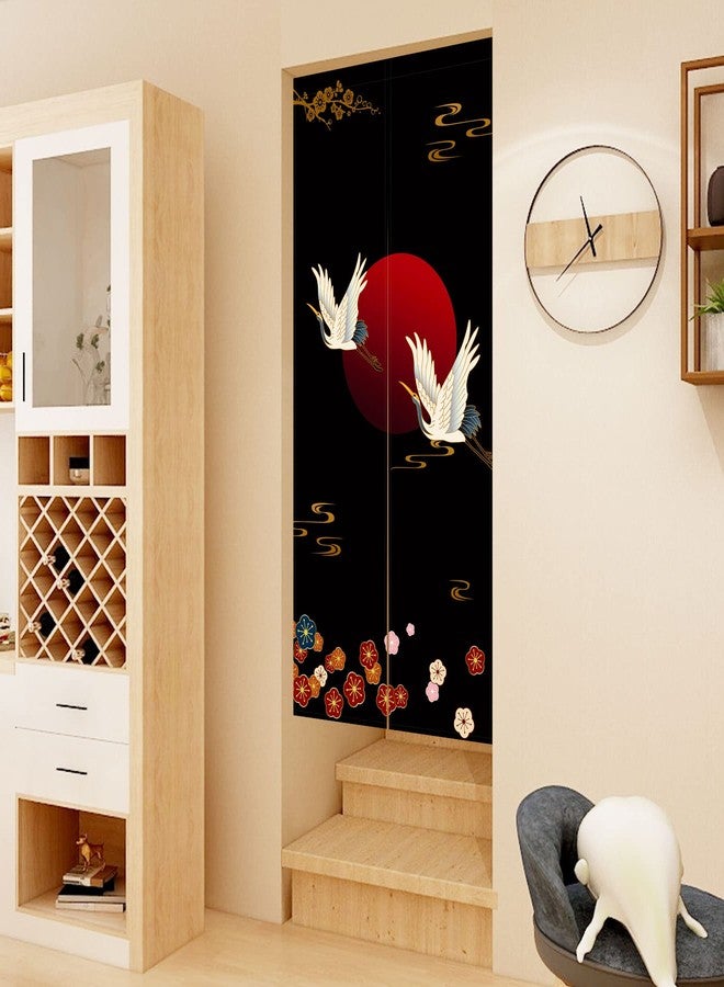 LIGICKY Noren Doorway Curtain Japanese Style White Cranes Red Sun Gold Colourful Cherryblossom Printed Cotton Linen Window Treatment Door Tapestry for Home Decoration 33.5" Width x 70.9" Long - Image 3