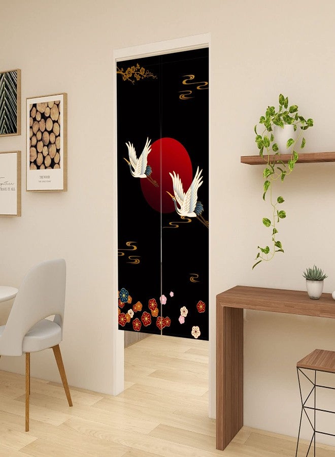 LIGICKY Noren Doorway Curtain Japanese Style White Cranes Red Sun Gold Colourful Cherryblossom Printed Cotton Linen Window Treatment Door Tapestry for Home Decoration 33.5" Width x 70.9" Long - Image 2