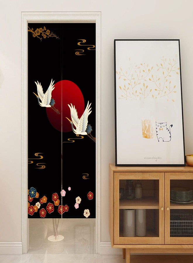 LIGICKY Noren Doorway Curtain Japanese Style White Cranes Red Sun Gold Colourful Cherryblossom Printed Cotton Linen Window Treatment Door Tapestry for Home Decoration 33.5" Width x 70.9" Long - Image 4