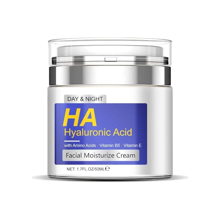 Hyaluronic Acid Moisturizer with Airless Pump, Facial Moisturize Cream with Amino Acids, Vitamin B5, Vitamin E, Anti-Aging, Hydrating, Reducing Fine Lines for Women, Suitable for Dry Skin, 1.7 Fl. Oz