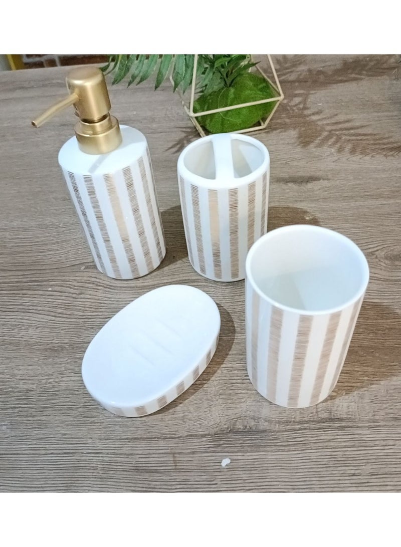 High quality imported porcelain bathroom set consisting of 4 different pieces: soap dispenser, toothpaste organizer, and toothbrush organizer. - Image 2
