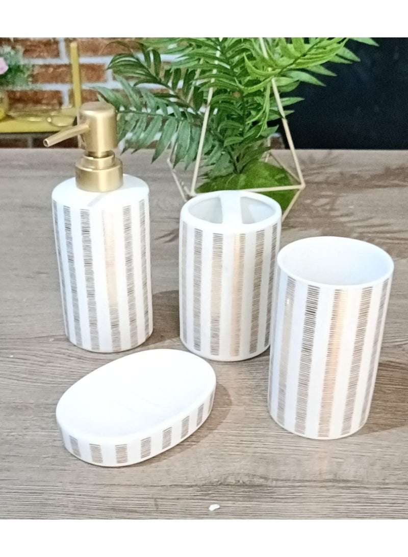 High quality imported porcelain bathroom set consisting of 4 different pieces: soap dispenser, toothpaste organizer, and toothbrush organizer. - Image 3