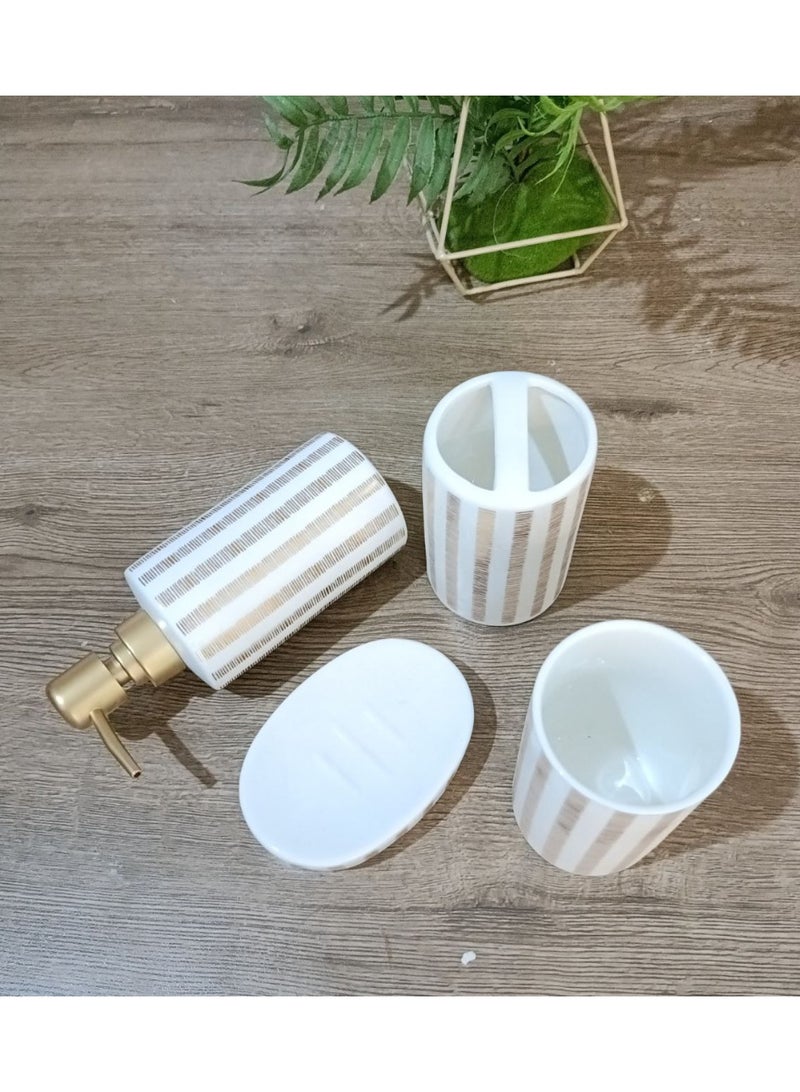 High quality imported porcelain bathroom set consisting of 4 different pieces: soap dispenser, toothpaste organizer, and toothbrush organizer. - Image 1