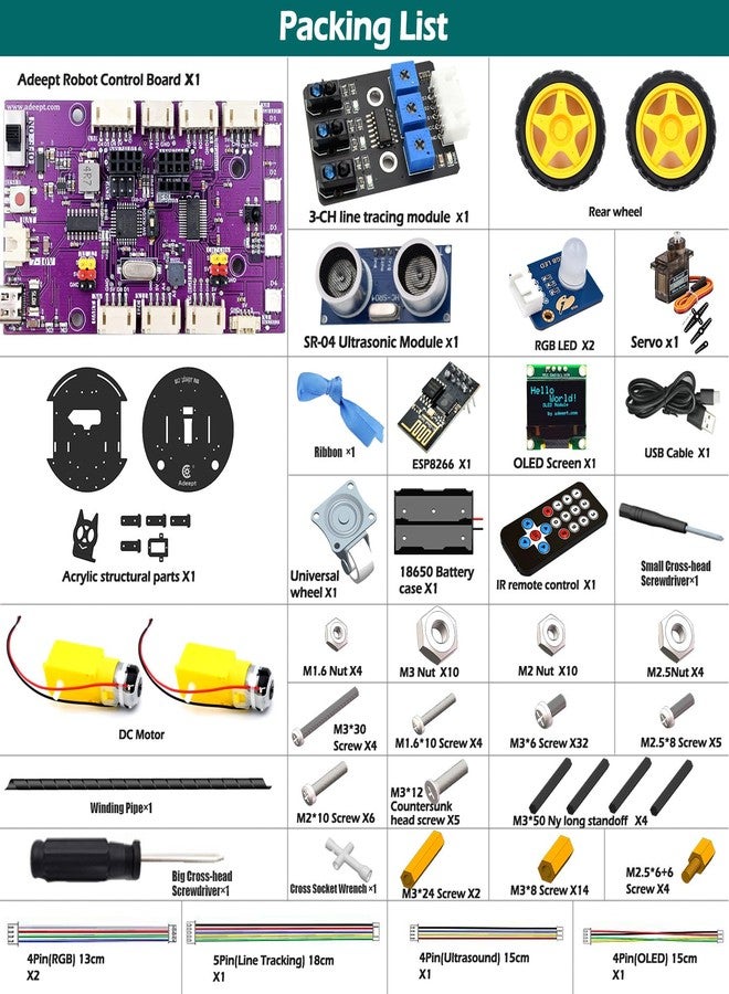 Adeept Smart Car Kit(Compatible with Arduino IDE), Line Tracking, Obstacle Avoidance, OLED Display, Ultrasonic Sensor, Wireless Remote Control, DIY STEM Educational Robot Car Kit (Black) - Image 2