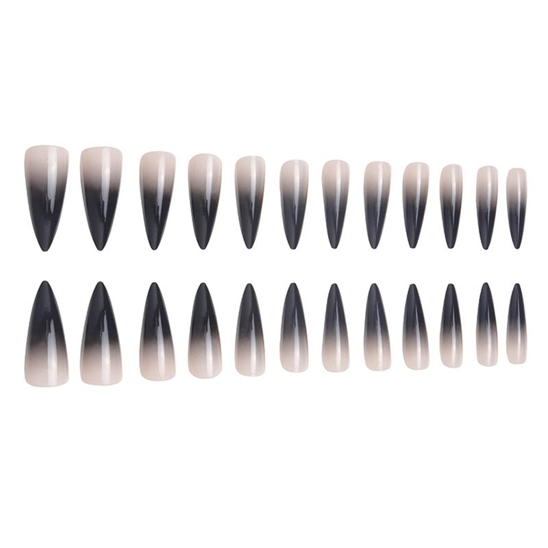 SINHOT Stiletto Press on Nails Extra Long Fake Nails with Glue Glossy False Nails with Black Gradient Designs Full Cover Almond Acrylic Nails 24pcs - Image 3