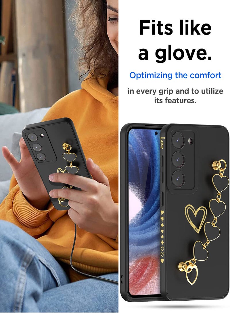 KASTWAVE For Samsung Galaxy S23 Heart Case with Full Camera Lens Protection & Hand Strip Loop Silicone Side Soft Slim Shockproof Protective Cover for Samsung S23 2023 All-inclusive Bronzing Case  - Image 3