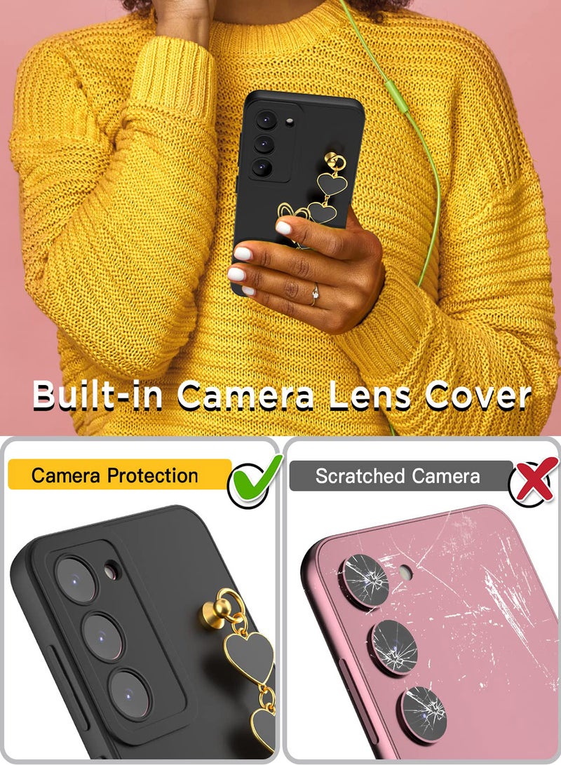 KASTWAVE For Samsung Galaxy S23 Heart Case with Full Camera Lens Protection & Hand Strip Loop Silicone Side Soft Slim Shockproof Protective Cover for Samsung S23 2023 All-inclusive Bronzing Case  - Image 5