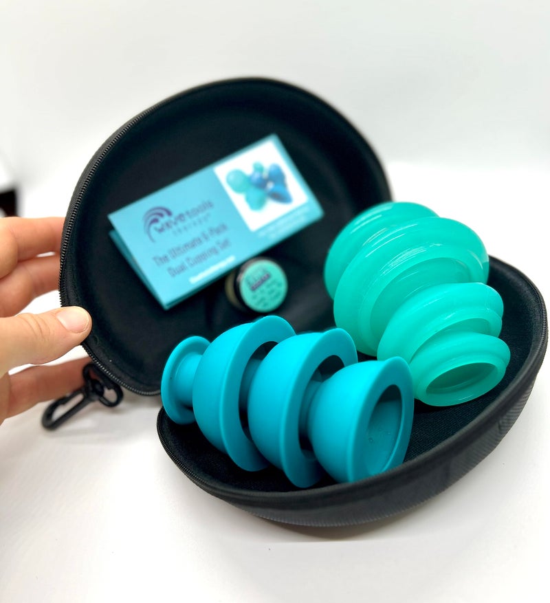 Dual Style Mixed Silicone Massage Cupping Therapy Set with Glide and Riptide Push Cups with All Natural Balm Teal Matte Glide Cup 6 Pack 2 L and 1 S Push Cup 1 S M L Glide Cup