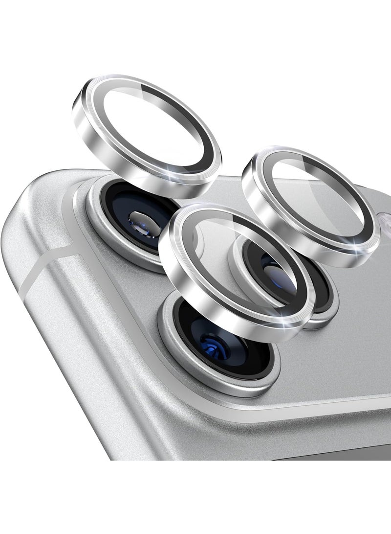 Camera Lens Protector for iPhone 17 Pro 6.3-Inch and iPhone 17 Pro Max 6.9-Inch, 9H Tempered Glass Metal Individual Ring Cover, HD Clear, 3-Pieces Silver - Image 1
