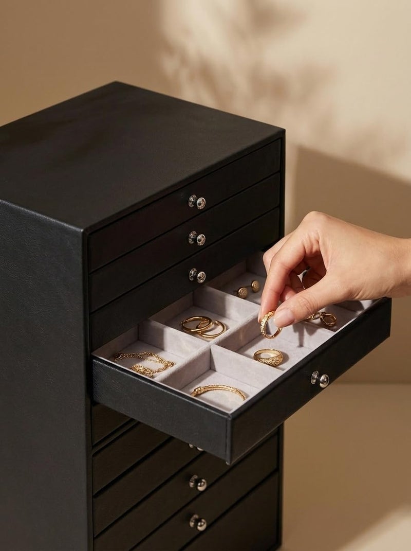 GUKA Large Jewelry Box with 10 Drawers for Jewelry Storage Organizer - Black - Image 2