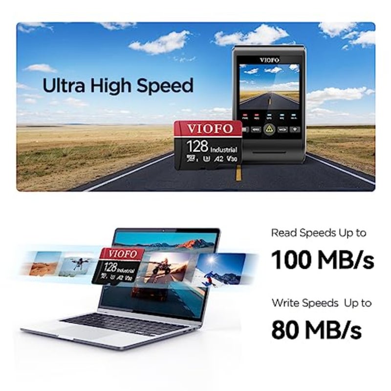 VIOFO 128GB Industrial Grade microSD Card, U3 A2 V30 High Speed Memory Card with Adapter, Support Ultra HD 4K Video Recording - Image 2