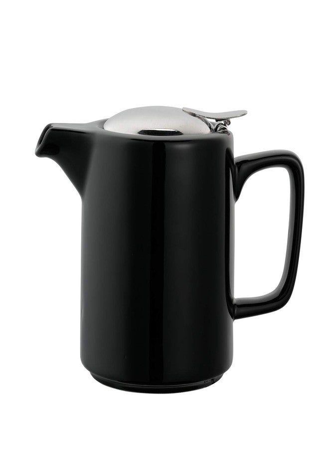 Service Ideas TPCW16BL Ceramic Teapot with Removable Infuser, 16 oz, Washington Design, Black - Image 1