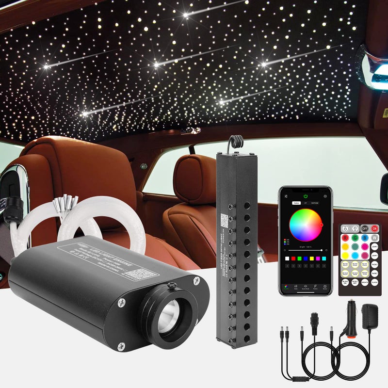 CHINLY Meteor 16W 450pcs 98ft 003in004in006in Car Use Bluetooth RGBW LED Fiber Optic APPRemote Music Mode Headliner Light Kit Shooting Star kit AdapterCigarette Lighter for CarCeiling