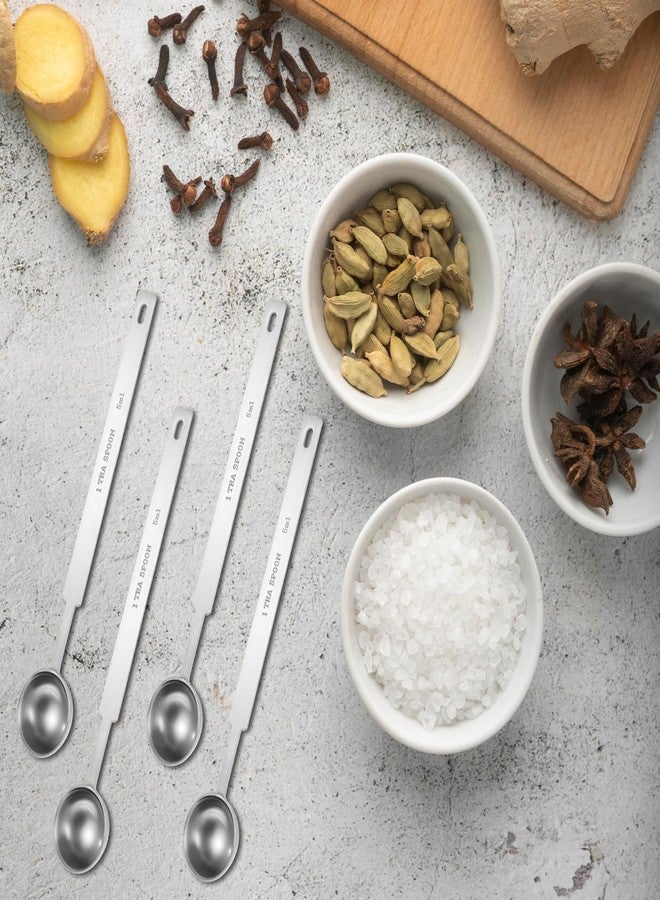 Hariendny 4PCS 1 Teaspoon Measuring Spoon(1 tsp, 5 ml, 1/6oz, 1/3 tbsp) Long Handle Scoop Metal Measure Spoons Kitchen Gadgets 304 Stainless Steel Individual Measure Scoops for Measuring Protein Cooking Baking - Image 3
