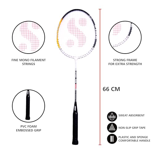 Silvers Silver's FIRE Badminton Kit (2 Racquets with Full Cover, 1 Box Feather Shuttlecock Pack of 3) FIRE Combo 1 with Feather Shuttle, Black/White - Image 2