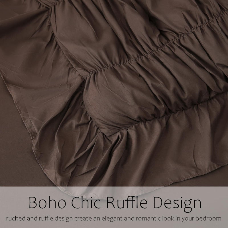 Herside Brown Ruffle Duvet Cover Set Queen Size,Ruched Boho Bedding 3 Pieces Shabby Chic Luxury Wrinkle Ruffle Comforter Cover Set,Breathable and Soft Microfiber Quilt Cover Set for All Seasons - Image 5