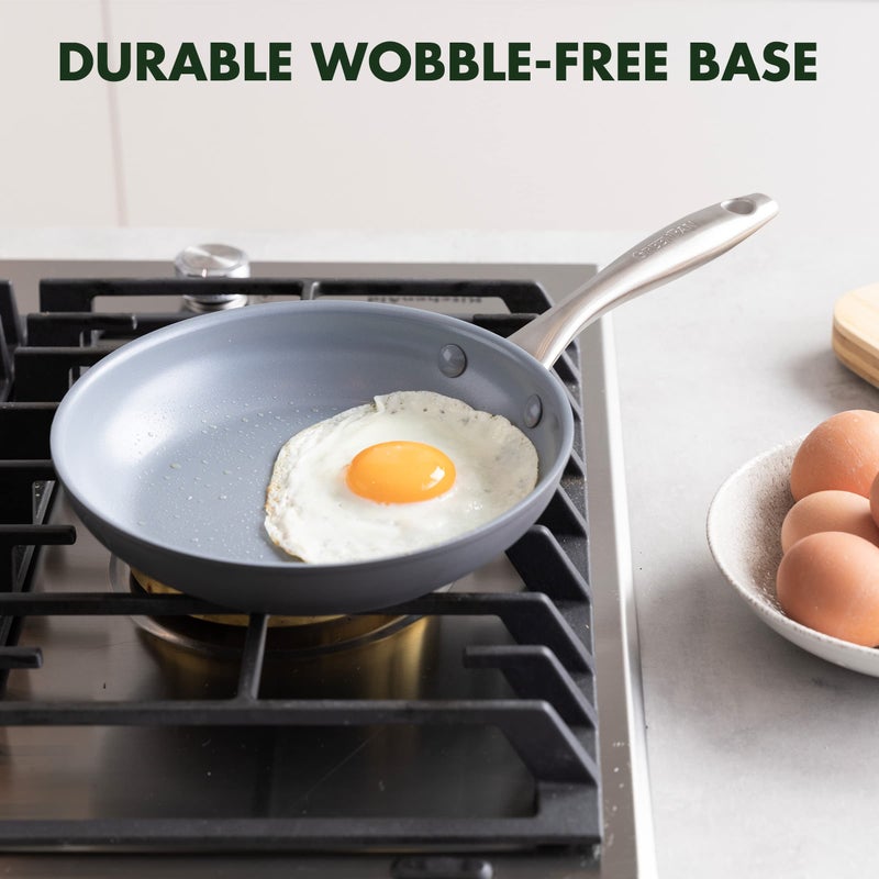 GreenPan Lima Hard Anodized 8" Frying Pan Skillet Nonstick, Ceramic Nonstick, PFAS-Free Nontoxic Pots and Pans, Oven & Broiler Safe, Stainless Steel Handle, Cookware for Eggs & Omelet, Gray - Image 3