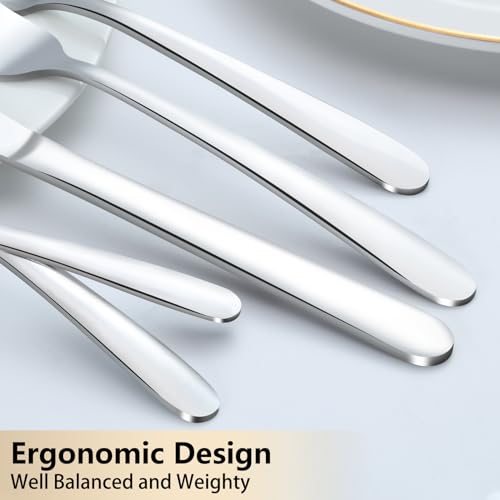 Pleafind 60-Pcs Silverware Set Service for 12, Premium Stainless Steel Flatware Set, Include Forks Spoons and Knives Set, Mirror Polished Cutlery Utensil Set for Home Restaurant, Dishwasher Safe - Image 3