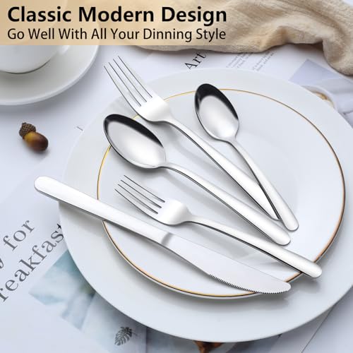 Pleafind 60-Pcs Silverware Set Service for 12, Premium Stainless Steel Flatware Set, Include Forks Spoons and Knives Set, Mirror Polished Cutlery Utensil Set for Home Restaurant, Dishwasher Safe - Image 5