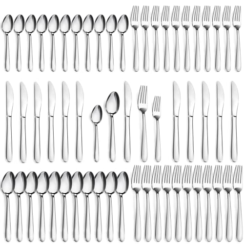 Pleafind 60-Pcs Silverware Set Service for 12, Premium Stainless Steel Flatware Set, Include Forks Spoons and Knives Set, Mirror Polished Cutlery Utensil Set for Home Restaurant, Dishwasher Safe - Image 1