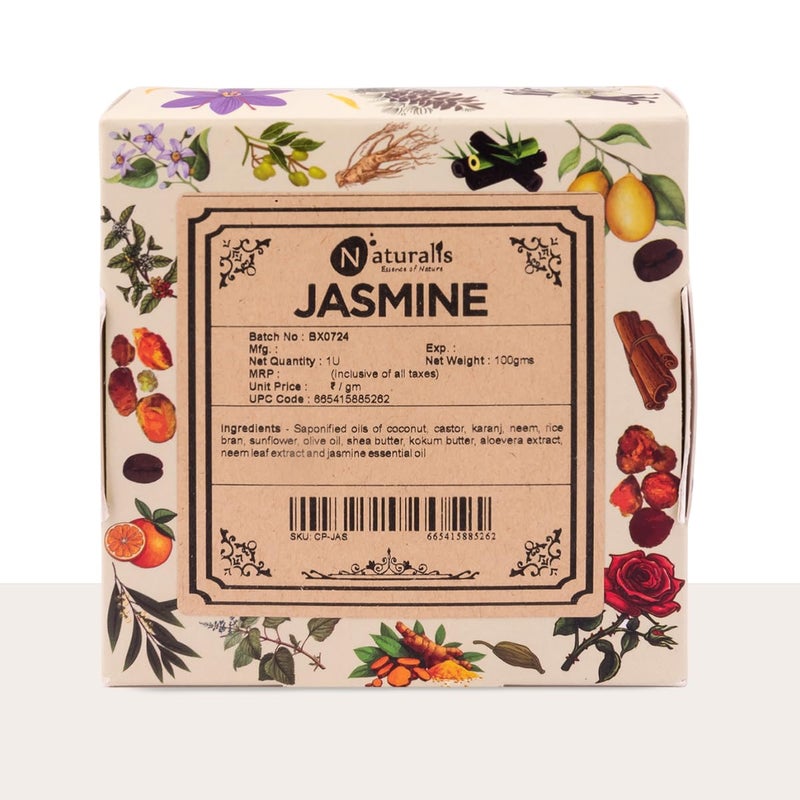 Naturalis Jasmine Soap Bar Handmade Cold Process Organic Soap with Jasmine Oil Luxury Natural Soap for Soft Hydrated Skin and Aromatic Experience 100 grams - Image 1