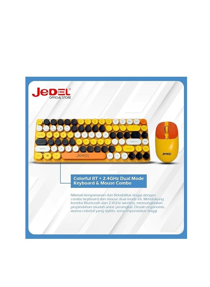 JeDEL Jedl WS682 Dual Mode (Bluetooth & Wireless) Silent Keyboard and Mouse Combo - Multiple Devices Up to 3 Arabic/English Retro Keys - 1600 DPI - Supports Android and Windows - Image 5