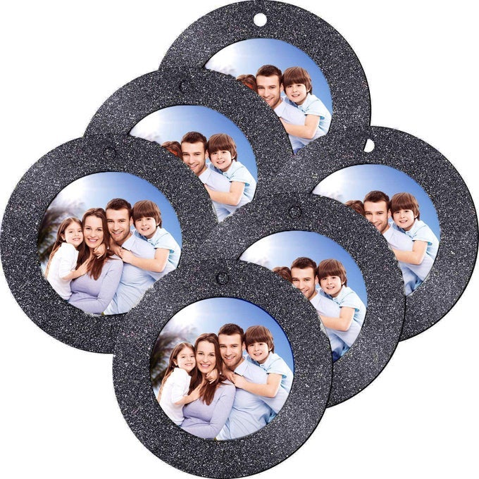12 PIECES CHRISTMAS PHOTO FRAME ORNAMENTS ROUND GLITTER HOLIDAY PICTURE FRAME GIFTS AND TREE DECORATION FOR CHRISTMAS PARTY FAVOR BLACK