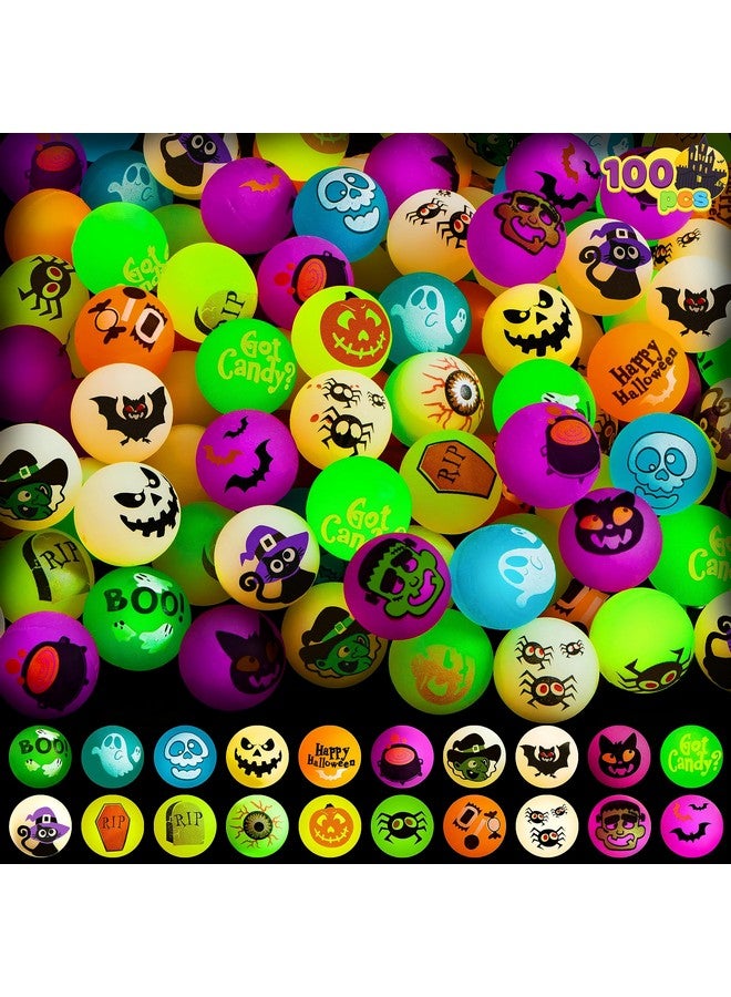 JOYIN 100 Pcs Halloween Glow In The Dark Bouncing Balls, 20 Designs Halloween Theme Glowing Bouncy Balls For Halloween Party Supplies, Party Favors, Trick Or Treating Goodies - Image 1