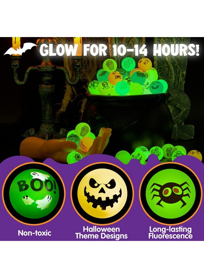 JOYIN 100 Pcs Halloween Glow In The Dark Bouncing Balls, 20 Designs Halloween Theme Glowing Bouncy Balls For Halloween Party Supplies, Party Favors, Trick Or Treating Goodies - Image 3