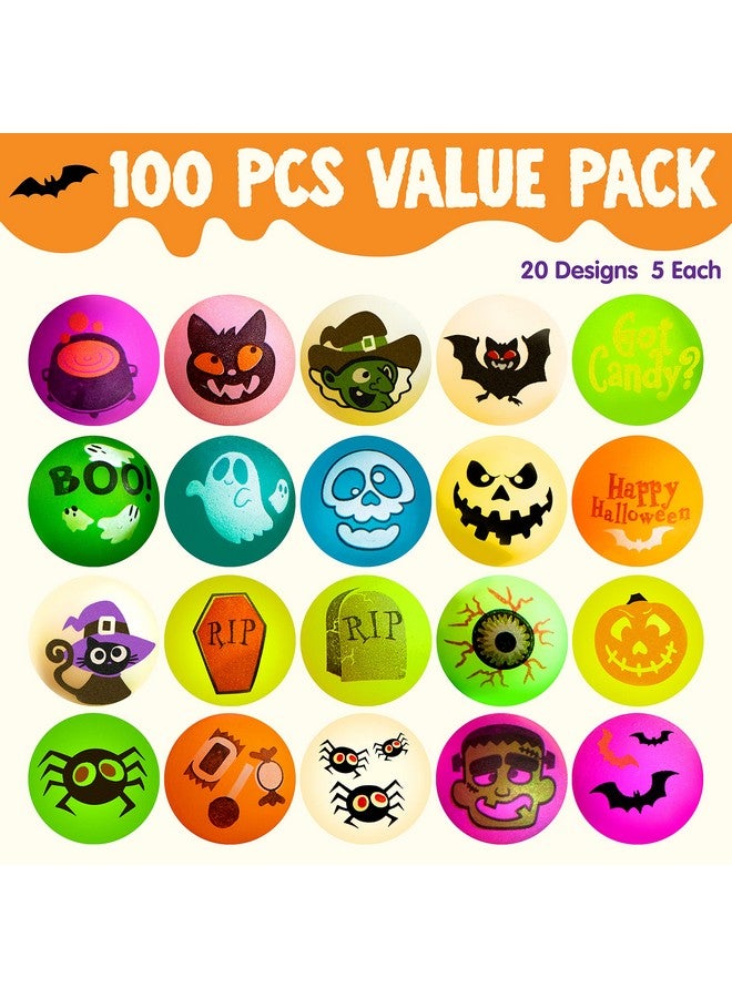 JOYIN 100 Pcs Halloween Glow In The Dark Bouncing Balls, 20 Designs Halloween Theme Glowing Bouncy Balls For Halloween Party Supplies, Party Favors, Trick Or Treating Goodies - Image 2