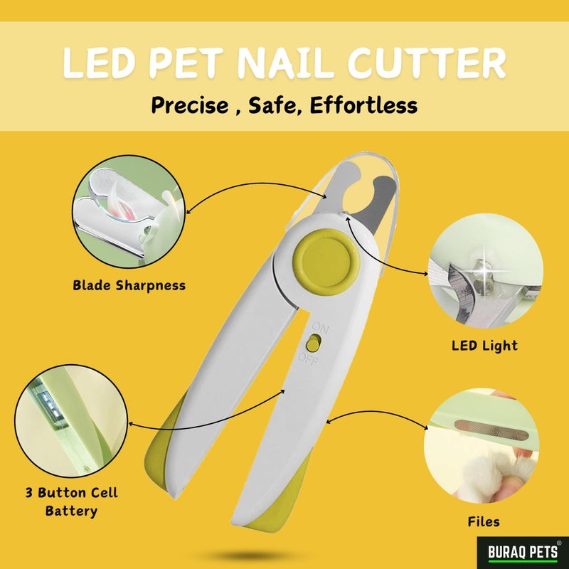 Buraq LED Light Dog & Cat Nail Clipper Safe, Ergonomic Pet Nail Trimmer with Safety Guard, Sharp Durable Blades, Professional Grooming Tool for Pets - Image 2